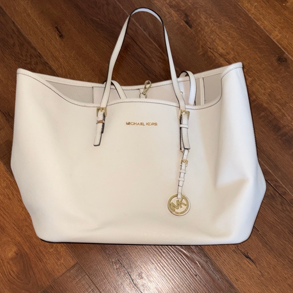 Michael Kors Cream Tote Bag with Gold Accents
